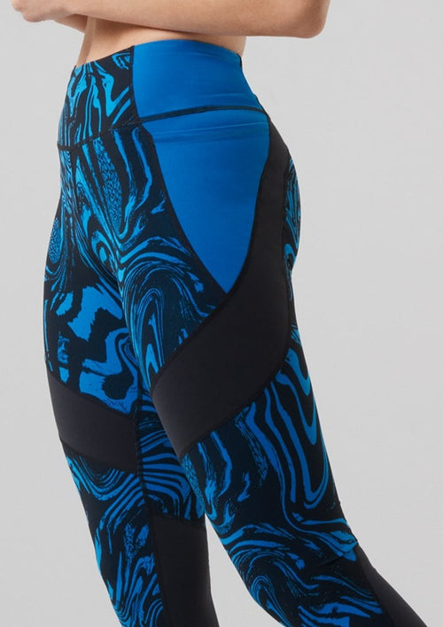 Prowess Print Block Leggings- Blue Swirl